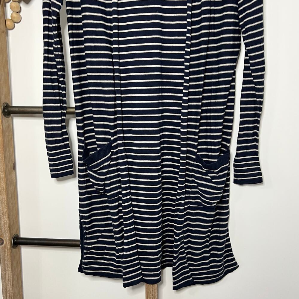 Athleta Silk Cashmere Navy White Striped Front Wide Open Cardigan Size‎ Small - Picture 3 of 6